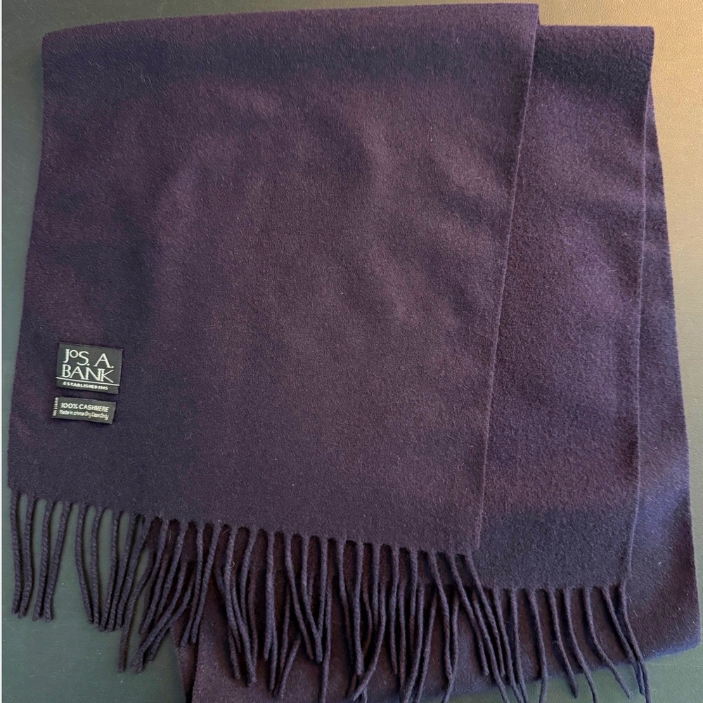 Jos A Bank Mens 100% Cashmere Scarf Blue Fringe Winter Neckwear RN‎ 31608